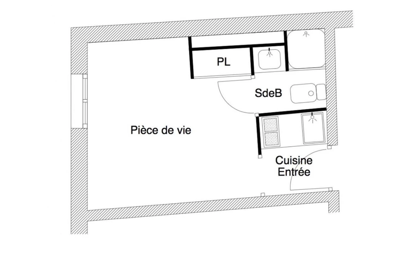 Pianta dello studio PAM Abbesses – 13 m² — Planimetria del monolocale